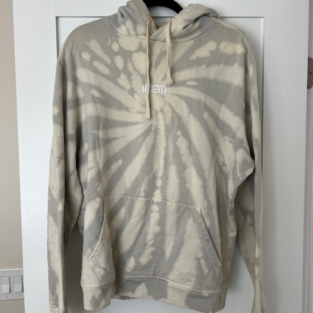 All Saints Cream and Gray Tie-Dye Hoodie